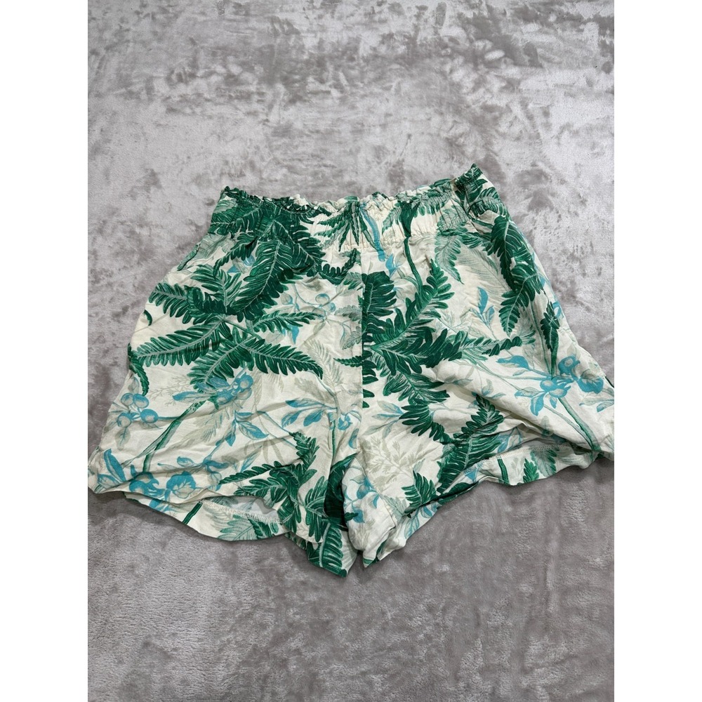 H&M Shorts Women Size Medium Multicolor Nature Linen Blend Elastic Waist EUC